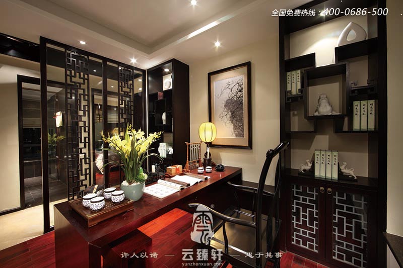 新中式風(fēng)格的書(shū)房裝飾效果圖