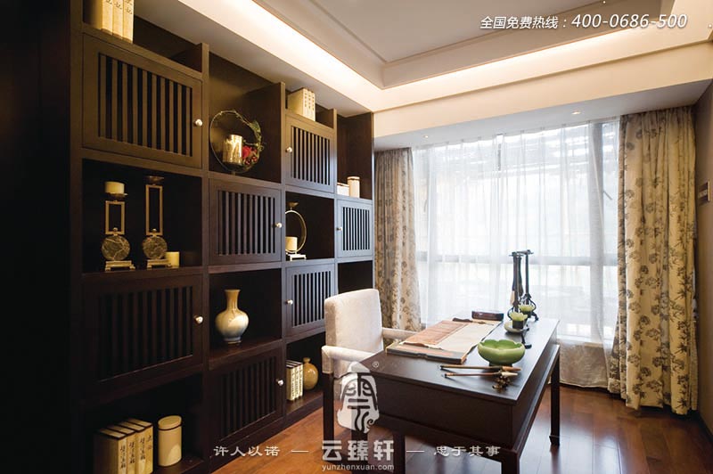 丁字形中式書(shū)房設(shè)計(jì)裝修