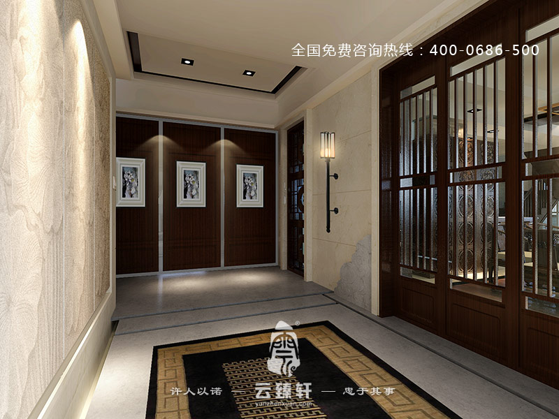 中式客廳門(mén)口的展示裝修效果圖