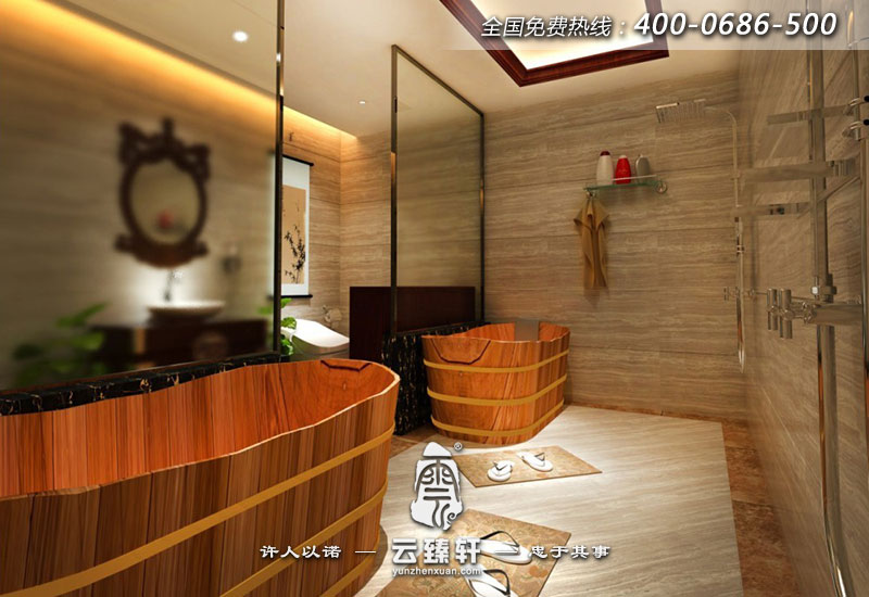 養(yǎng)生館的洗浴區(qū)全部采用木桶，自然且舒適