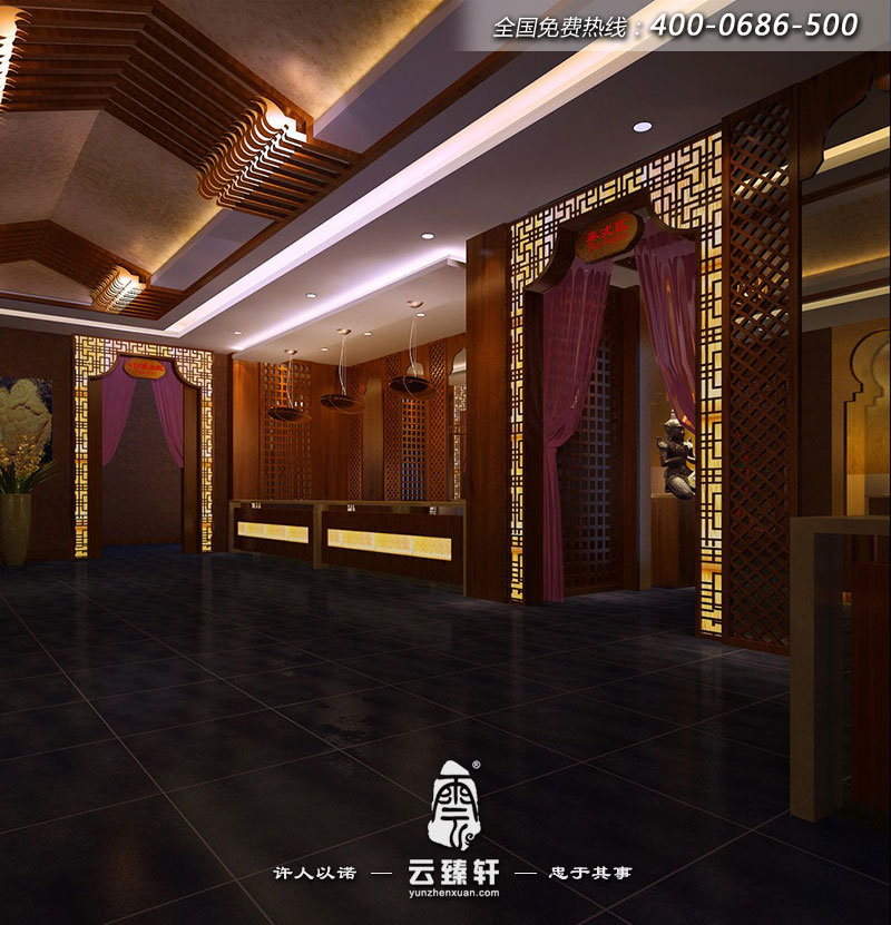 該會所分區(qū)明確，這是其中“泰式區(qū)”門廳的裝修效果