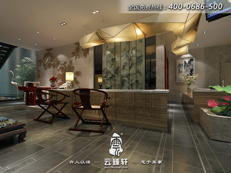 新中式酒店大堂設(shè)計效果圖