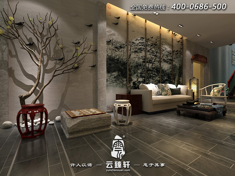 新中式酒店大堂休息區(qū)設(shè)計效果圖